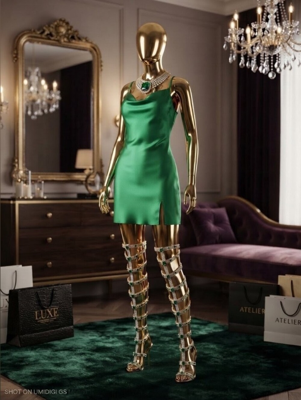 Emerald Satin Slip Dress with Side Slit